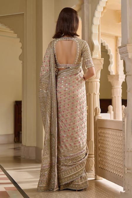 Tarun Tahiliani Kashida Embroidered Saree & Blouse Set 
