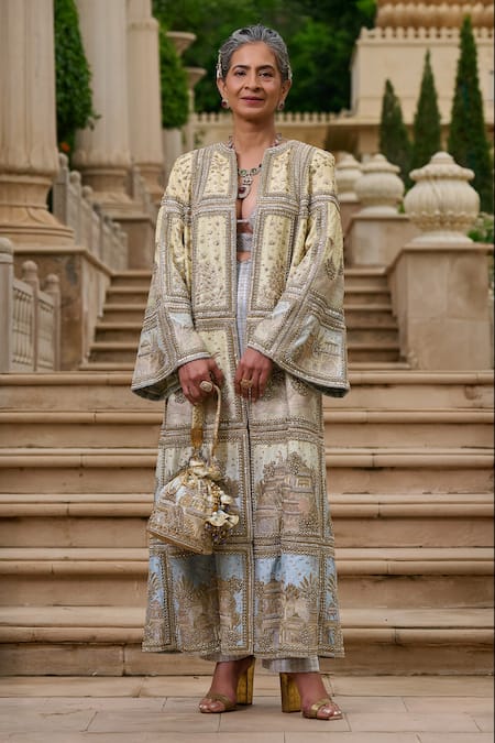 Tarun Tahiliani Pichwai Zardozi & Crystal Embellished Jacket Trouser  Set 