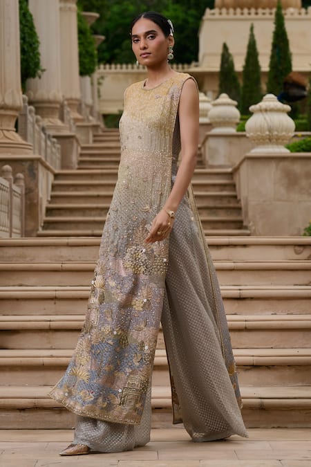 Tarun Tahiliani Lace, Silk Embroidery, Crystals, Zari Round Neck, Pichwai Zardozi And Jumpsuit Online at Aza Fashions Tarun Tahiliani_Lace, Silk Embroidery, Crystals, Zari Round Neck, Pichwai Zardozi And Jumpsuit _Online_at_Aza_Fashions