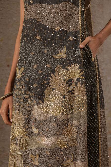 Shop Tarun Tahiliani Black Lace, Silk Embroidery, Crystals, Zari Round Pichwai Zardozi And Jumpsuit Online at Aza Fashions Shop_Tarun Tahiliani_Black Lace, Silk Embroidery, Crystals, Zari Round Pichwai Zardozi And Jumpsuit _Online_at_Aza_Fashions