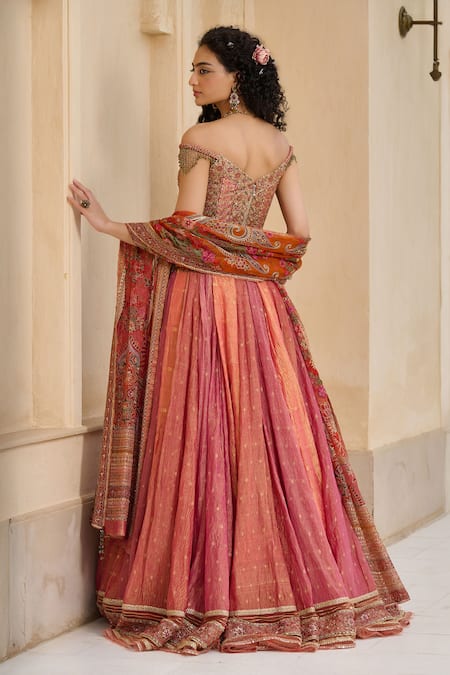 Tarun Tahiliani Kashida & Gota Embellished Crinkle Lehenga Set 