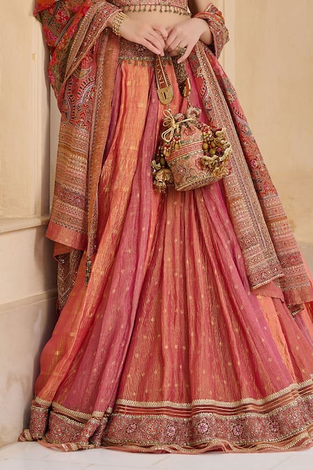 Shop_Tarun Tahiliani_Pink Dupion, Silk, Crinkle, Chanderi Kashida And Embellished Lehenga Set _Online_at_Aza_Fashions