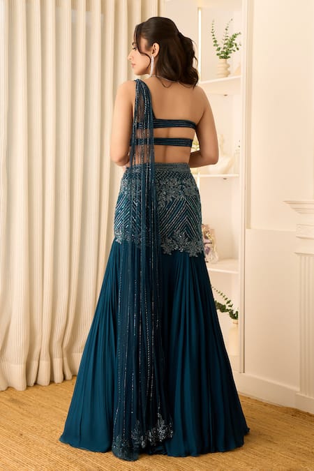 Richa Jaisinghani Label Mia Embellished One Shoulder Blouse & Skirt Set 