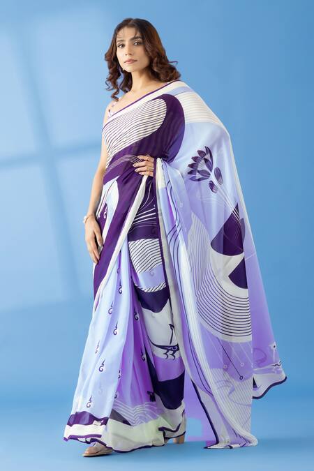 Buy Thee Modern Roots Purple Georgette Abstract Print Two Tone Saree Online at Aza Fashions Buy_Thee Modern Roots_Purple Georgette Abstract Print Two Tone Saree _Online_at_Aza_Fashions
