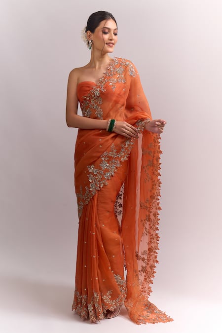 Anushree Reddy Seheaj Embroidered Saree With Unstitched Blouse Piece 