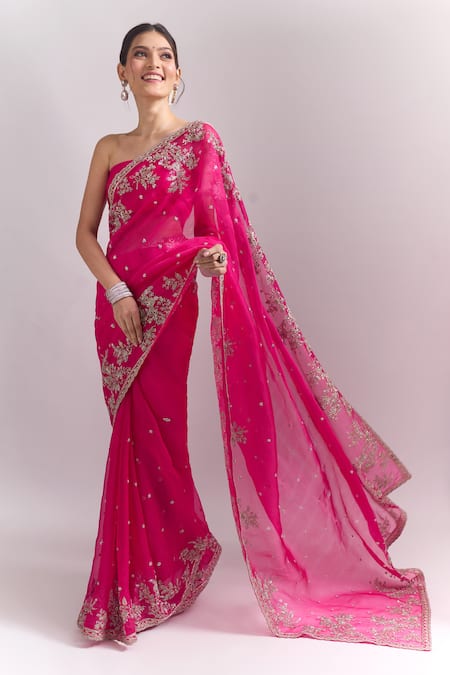 Anushree Reddy Cherry Red Inayat Saree With Unstitched Blouse Piece 