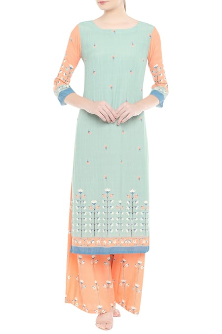 Soup By Sougat Paul_Blue Round Printed Kurta Palazzo Set _at_Aza_Fashions