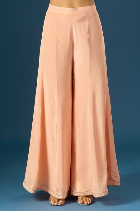 Buy Samyukta Singhania Peach Crepe, Silk, Organza Embroidery, Tassels, Metallic Hand Kurta Sharara Set Buy_Samyukta Singhania_Peach Crepe, Silk, Organza Embroidery, Tassels, Metallic Hand Kurta Sharara Set