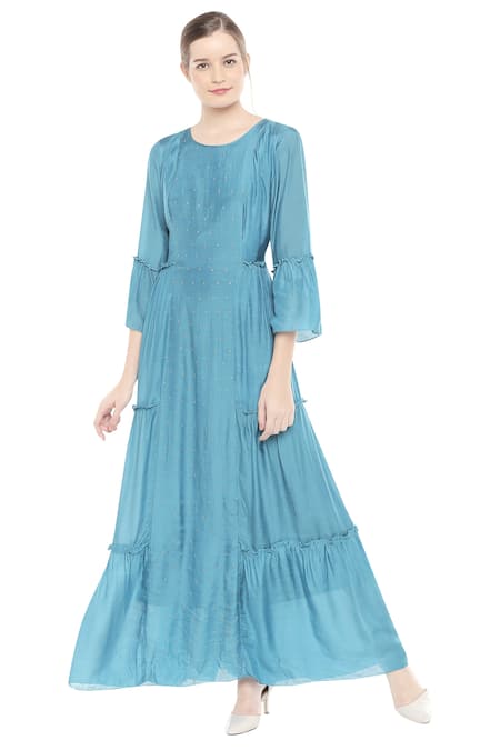 Soup By Sougat Paul Blue Round Tiered Anarkali Kurta With Dupatta