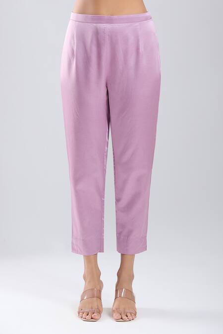 Prisho_Purple Embroidery, Beads, Stones Round Neck Kaftan With Pant _at_Aza_Fashions