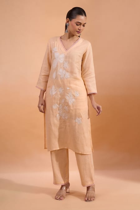 Naintara Bajaj Embroidered V-Neck Kurta & Pant Set 