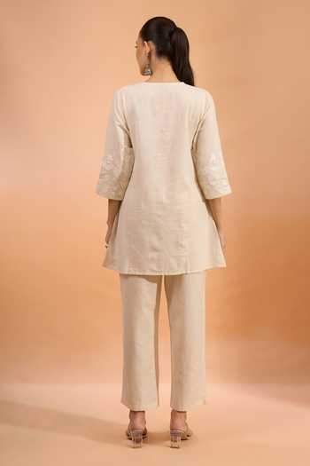 Khwaab By Sanjana Lakhani Embroidered Linen Kurta & Pant Set 