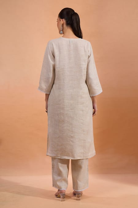 Naintara Bajaj Embroidered Linen Kurta & Pant Set