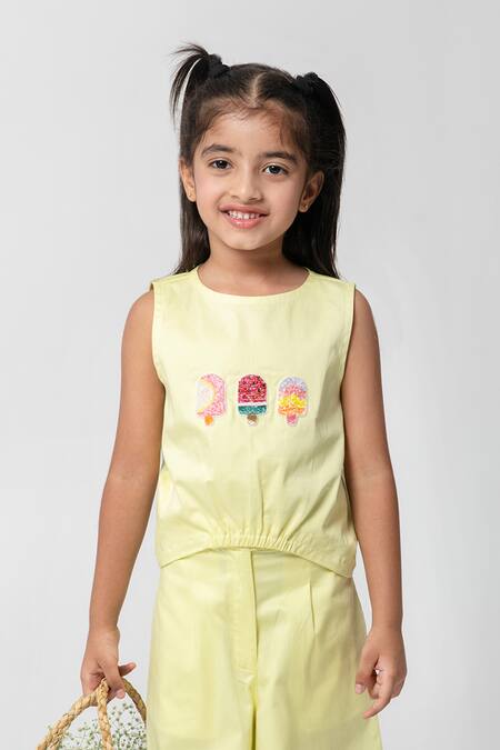Buy Partykles Yellow Cotton Satin Embroidery Popsicle Top And Pant Set Online at Aza Fashions Buy_Partykles_Yellow Cotton Satin Embroidery Popsicle Top And Pant Set _Online_at_Aza_Fashions