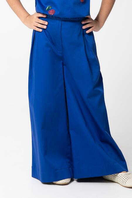 Buy Partykles Blue Cotton Satin Beads, Embroidery Cherry Top And Pant Set Online at Aza Fashions Buy_Partykles_Blue Cotton Satin Beads, Embroidery Cherry Top And Pant Set _Online_at_Aza_Fashions