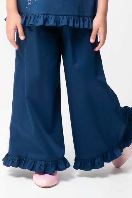 Buy_Partykles_Navy Cotton Satin Embroidery, Beads Planet Top And Pant Set _Online_at_Aza_Fashions