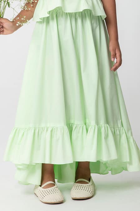 Partykles_Mint Cotton Smocked Top With Skirt _Online_at_Aza_Fashions