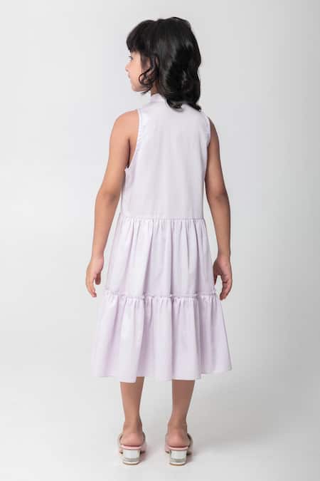 Shop Partykles Lavender Cotton Satin Embroidery Princess Dress at Aza Fashions Shop_Partykles_Lavender Cotton Satin Embroidery Princess Dress _at_Aza_Fashions