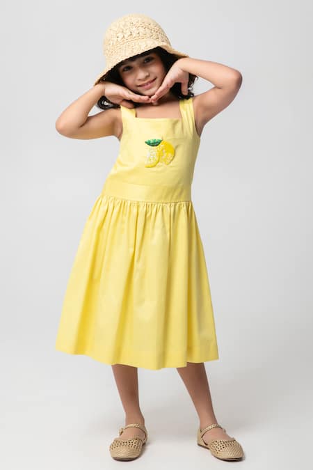 Buy Partykles Yellow Cotton Beads, Crystals Fresh Lemon Embroidered Frock Online at Aza Fashions Buy_Partykles_Yellow Cotton Beads, Crystals Fresh Lemon Embroidered Frock _Online_at_Aza_Fashions
