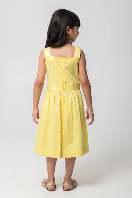 Shop Partykles Yellow Cotton Beads, Crystals Fresh Lemon Embroidered Frock at Aza Fashions Shop_Partykles_Yellow Cotton Beads, Crystals Fresh Lemon Embroidered Frock _at_Aza_Fashions