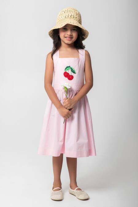 Partykles Pink Cotton Beads, Crystals Chreey Embroidered Frock Online at Aza Fashions Partykles_Pink Cotton Beads, Crystals Chreey Embroidered Frock _Online_at_Aza_Fashions