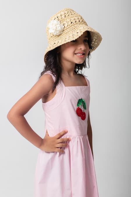 Partykles Pink Cotton Beads, Crystals Chreey Embroidered Frock at Aza Fashions Partykles_Pink Cotton Beads, Crystals Chreey Embroidered Frock _at_Aza_Fashions