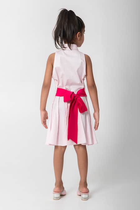 Shop Partykles Pink Cotton Satin Embroidery, Sequins Strawberry Dress at Aza Fashions Shop_Partykles_Pink Cotton Satin Embroidery, Sequins Strawberry Dress _at_Aza_Fashions