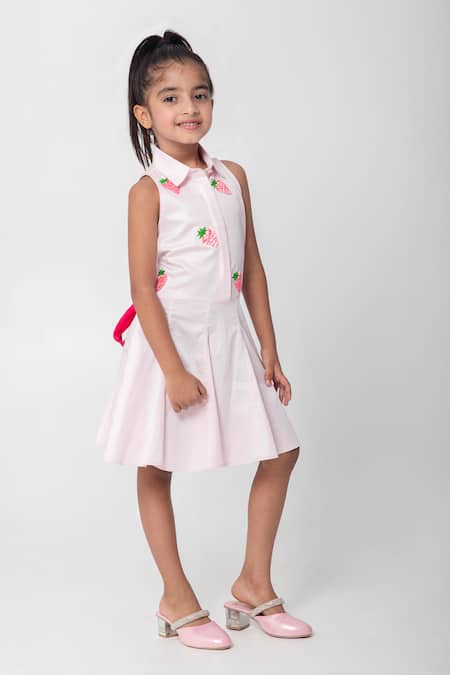 Buy Partykles Pink Cotton Satin Embroidery, Sequins Strawberry Dress Online at Aza Fashions Buy_Partykles_Pink Cotton Satin Embroidery, Sequins Strawberry Dress _Online_at_Aza_Fashions