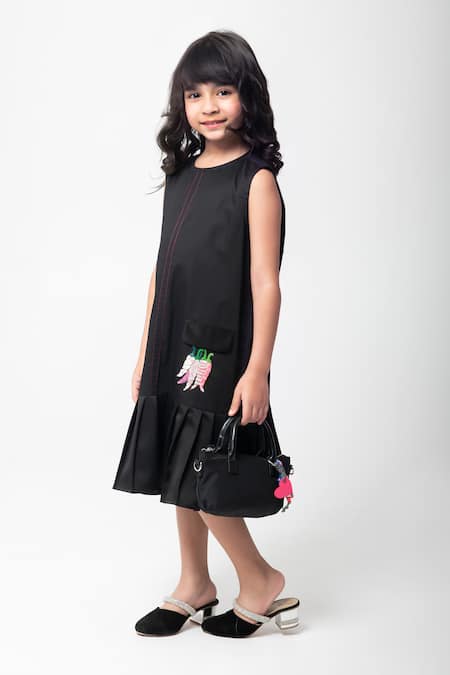 Partykles Black Cotton Satin Embroidery, Sequins Chilli Dress Online at Aza Fashions Partykles_Black Cotton Satin Embroidery, Sequins Chilli Dress _Online_at_Aza_Fashions