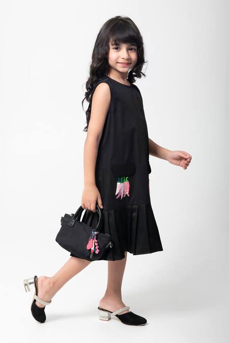 Shop Partykles Black Cotton Satin Embroidery, Sequins Chilli Dress Online at Aza Fashions Shop_Partykles_Black Cotton Satin Embroidery, Sequins Chilli Dress _Online_at_Aza_Fashions