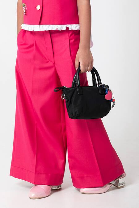 Partykles_Fuchsia Beads, Crystals, Embroidery Strawberry Waistcoat And Pant Set _at_Aza_Fashions