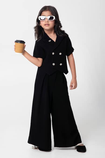 Partykles Black Double Breasted Waistcoat Pant Set 