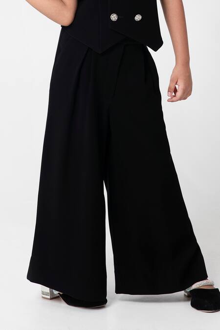 Shop_Partykles_Black Polyester Brooches Double Breasted Waistcoat Pant Set _Online_at_Aza_Fashions
