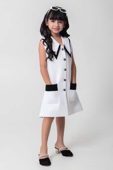 Partykles_White Polyester And Black Blazer Dress _Online_at_Aza_Fashions