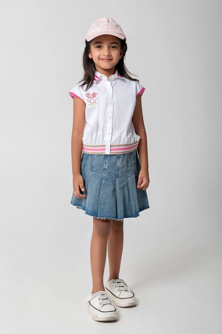 Partykles_White Cotton Satin Embroidery Sporty Pickle Ball Theme Shirt _Online_at_Aza_Fashions