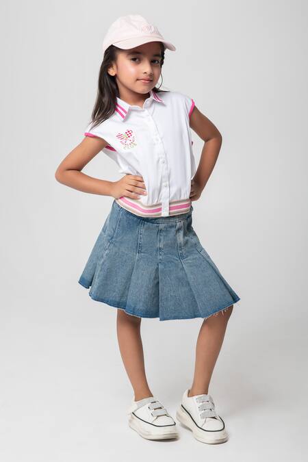 Buy_Partykles_White Cotton Satin Embroidery Sporty Pickle Ball Theme Shirt _Online_at_Aza_Fashions