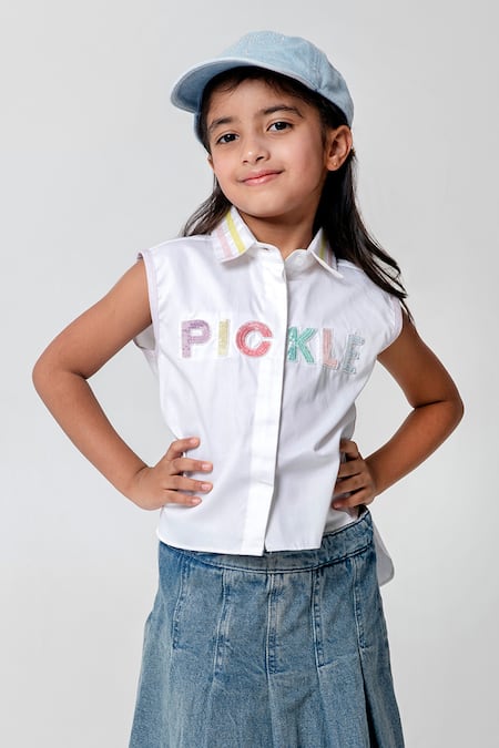 Partykles Pickle Embroidered Cropped Shirt 
