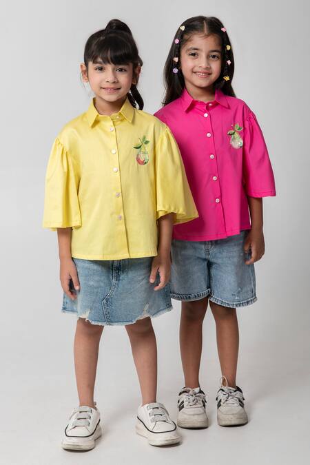 Buy_Partykles_Pink Cotton Satin Beads, Sequins, Embroidery Pear Shirt _Online_at_Aza_Fashions