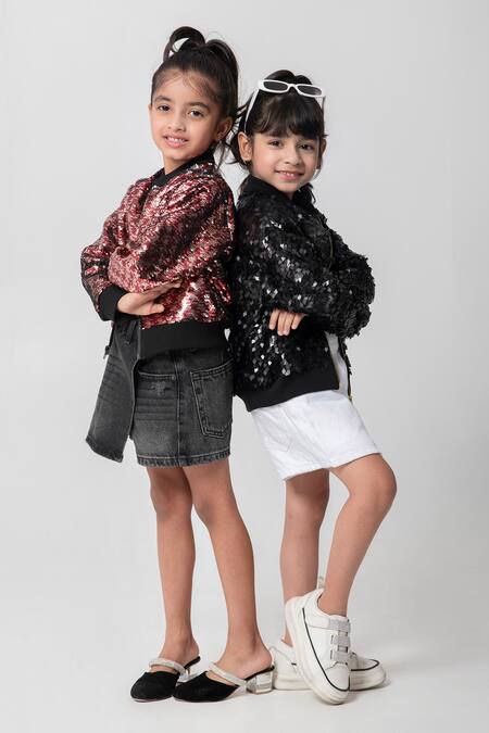 Partykles_Black Sequins Work Bomber Jacket _Online_at_Aza_Fashions