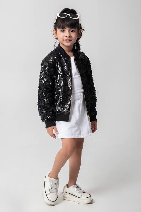 Shop_Partykles_Black Sequins Work Bomber Jacket _Online_at_Aza_Fashions