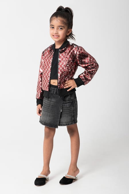 Shop_Partykles_Maroon Net Sequins Work Bomber Jacket _Online_at_Aza_Fashions