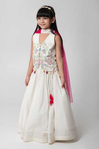 Buy Partykles Ivory Cotton, Silk, Tulle Embroidery, Patchwork, Tassels Lehenga Set Online at Aza Fashions Buy_Partykles_Ivory Cotton, Silk, Tulle Embroidery, Patchwork, Tassels Lehenga Set _Online_at_Aza_Fashions