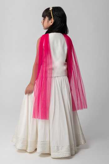 Shop Partykles Ivory Cotton, Silk, Tulle Embroidery, Patchwork, Tassels Lehenga Set at Aza Fashions Shop_Partykles_Ivory Cotton, Silk, Tulle Embroidery, Patchwork, Tassels Lehenga Set _at_Aza_Fashions