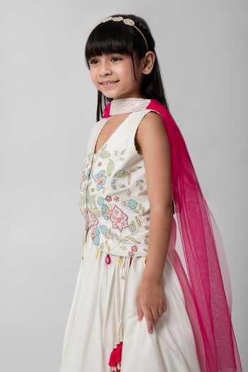 Shop Partykles Ivory Cotton, Silk, Tulle Embroidery, Patchwork, Tassels Lehenga Set Online at Aza Fashions Shop_Partykles_Ivory Cotton, Silk, Tulle Embroidery, Patchwork, Tassels Lehenga Set _Online_at_Aza_Fashions