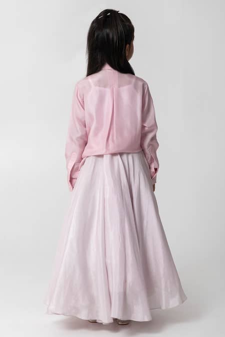 Partykles Pink Tie-Up Shirt With Skirt 