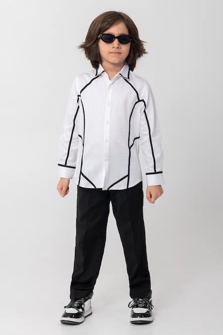 Partykles White Cotton Black And Shirt 