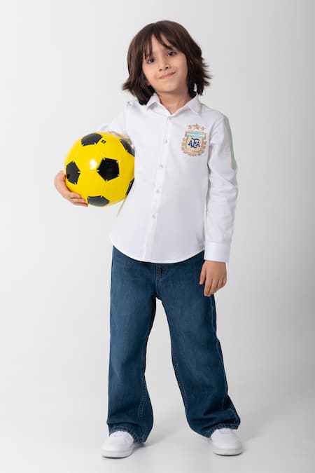 Buy Partykles White Cotton Embroidery Football Club Shirt Online at Aza Fashions Buy_Partykles_White Cotton Embroidery Football Club Shirt _Online_at_Aza_Fashions