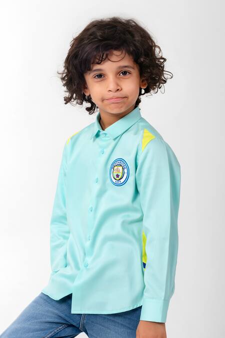 Partykles_Aqua Cotton Embroidery Manchester City Shirt _Online_at_Aza_Fashions