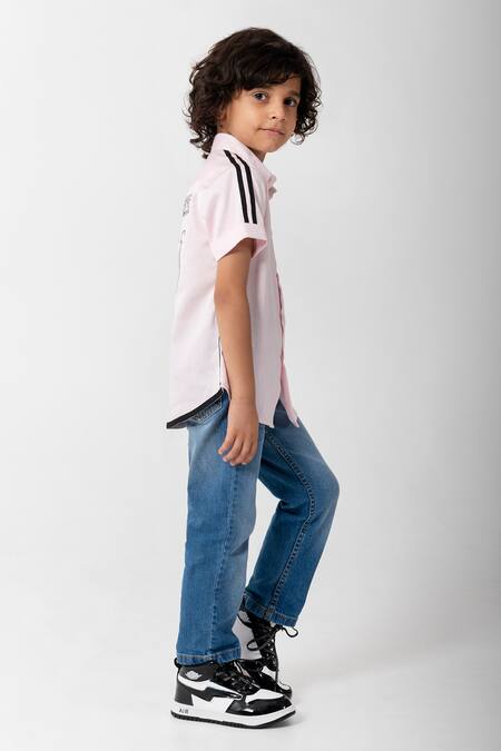 Partykles_Pink Cotton Embroidery Messi Intermiami Club Inspired Shirt _Online_at_Aza_Fashions