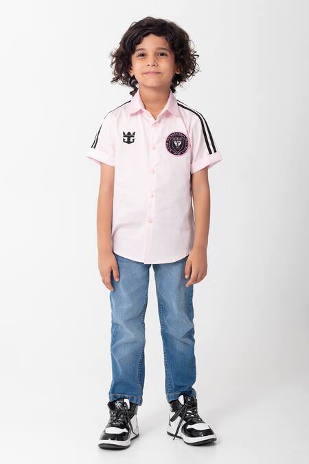 Buy_Partykles_Pink Cotton Embroidery Messi Intermiami Club Inspired Shirt _Online_at_Aza_Fashions